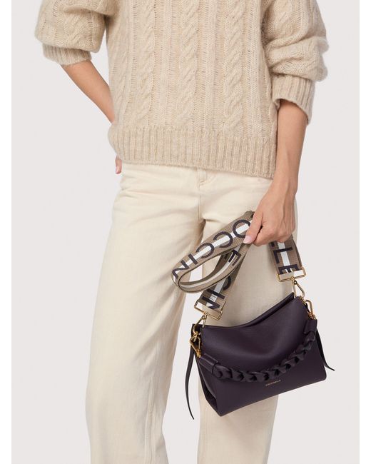 Coccinelle Metallic Fabric Shoulder Strap Logo