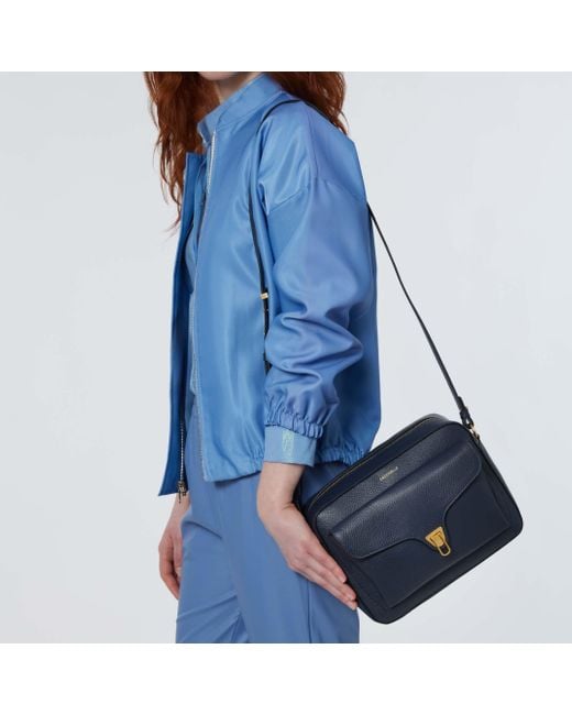 Coccinelle Blue Grainy Leather Crossbody Bag Beat Medium Soft