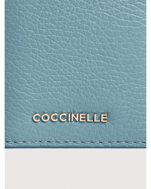 Coccinelle Blue Grained Leather Card Holder Metallic Small