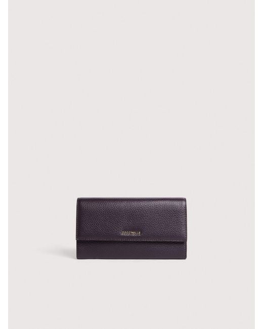 Coccinelle Multicolor Grained Leather Wallet With Little Strap Metallic Large