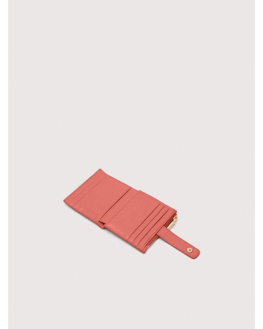 Coccinelle Pink Small Grained Leather Wallet Metallic Medium