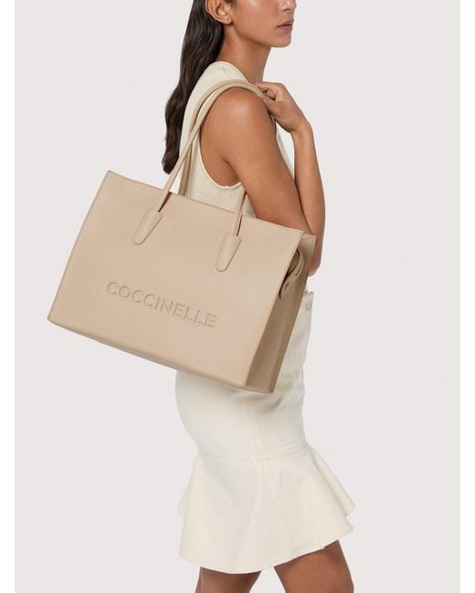 Coccinelle Black Grained Leather Tote Bag Myrtha26 Large