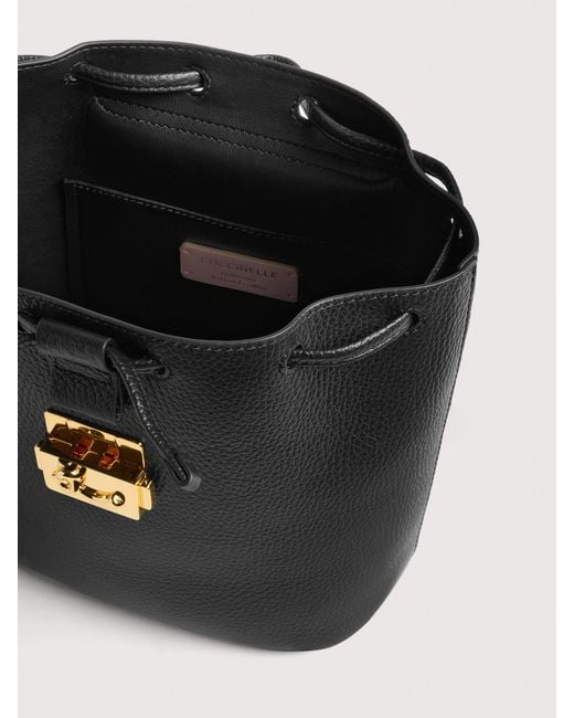 Coccinelle Black Grained Leather Backpack C-Me Lock Small