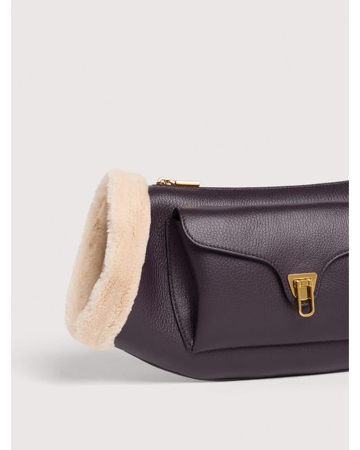 Coccinelle White Grained Leather Crossbody Bag With Synthetic Fur Hand-Warmers Beat Arctic
