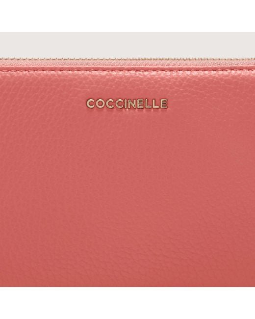 Coccinelle Red Large Grainy Leather Zip-Around Purse Metallic Soft