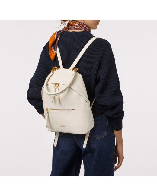 Coccinelle White Grained Leather Backpack Maelody Medium