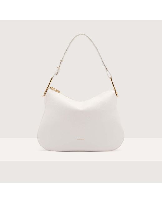 Coccinelle White Grained Leather Shoulder Bag Magie Soft Medium