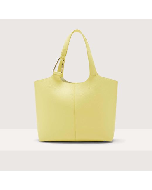 Coccinelle Yellow Grained Leather Tote Bag Brume Large