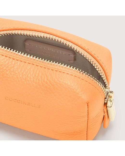 Coccinelle Orange Grained Leather Make-Up Bag Trousse Medium