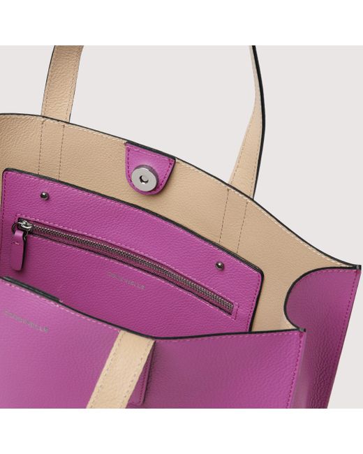 Coccinelle Purple Two-Sided Leather Shoulder Bag Easy Shopping Large