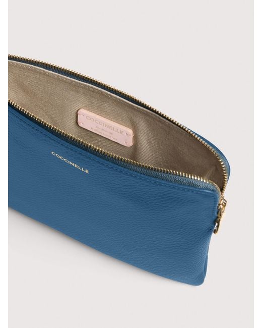 Coccinelle Blue Grained Leather Pouch C-Me Softy Medium