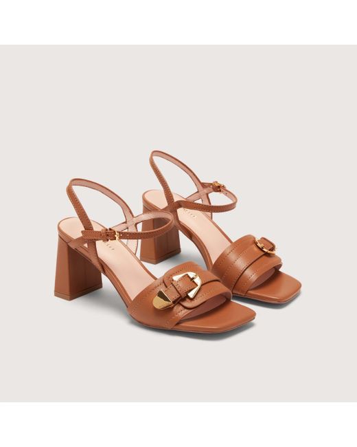 Coccinelle Brown Smooth Leather Heeled Sandals Magalù Smooth
