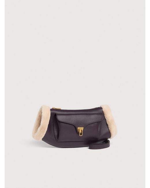 Coccinelle White Grained Leather Crossbody Bag With Synthetic Fur Hand-Warmers Beat Arctic