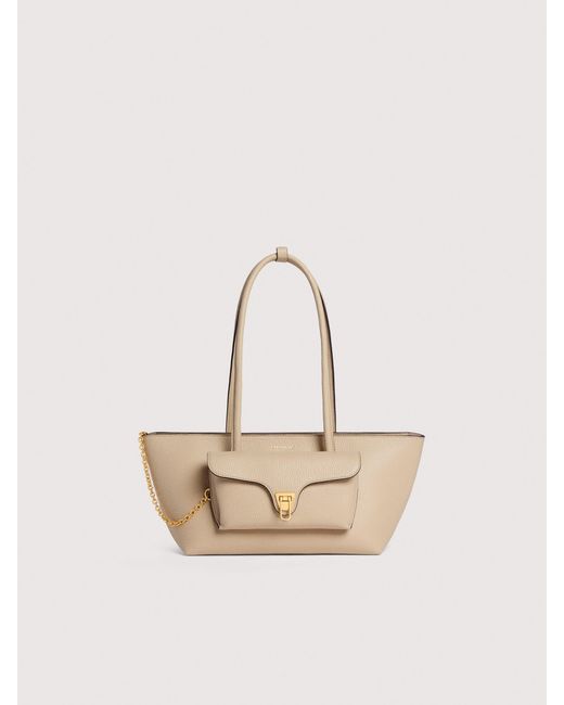 Coccinelle Natural Grained Leather Tote Bag Double Beat Medium
