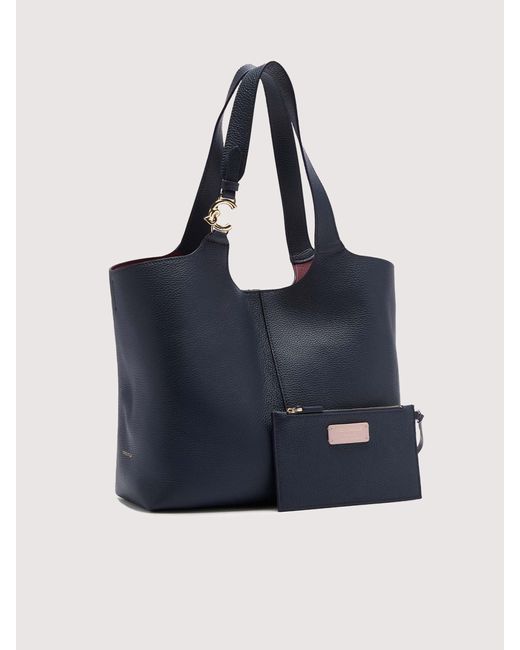 Coccinelle Blue Grained Leather Tote Bag C-Easy Large