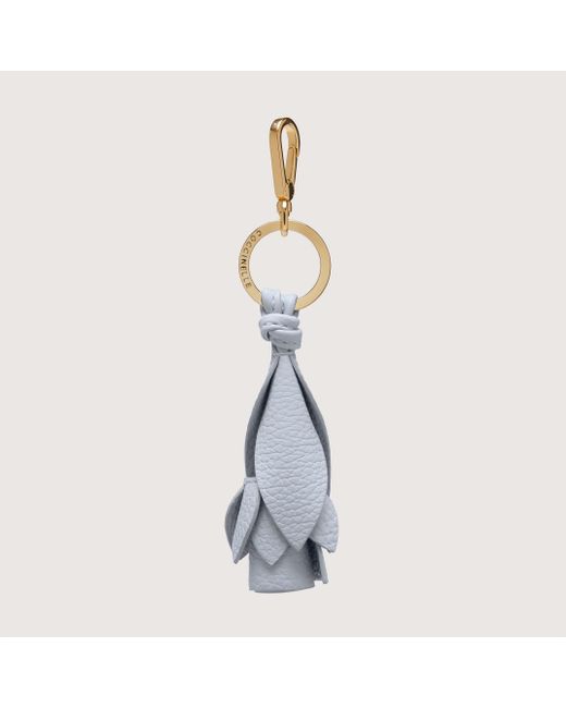 Coccinelle Blue Leather And Metal Key Ring Flowers