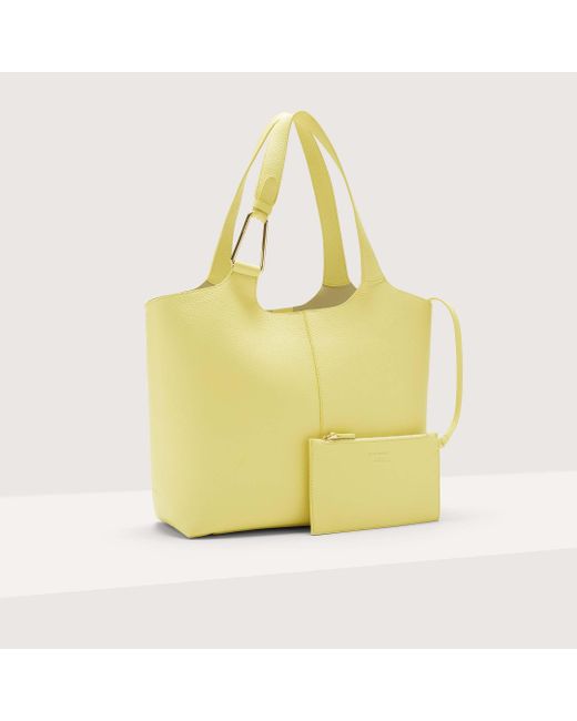 Coccinelle Yellow Grained Leather Tote Bag Brume Large