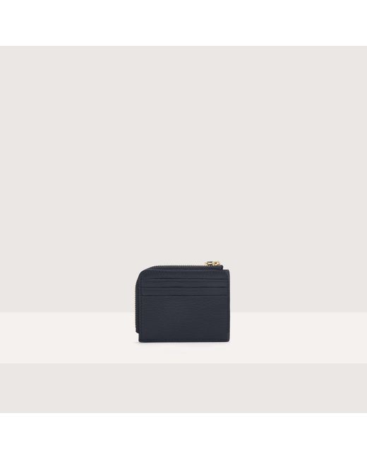 Coccinelle Blue Grainy Leather Card Holder Tassel Small