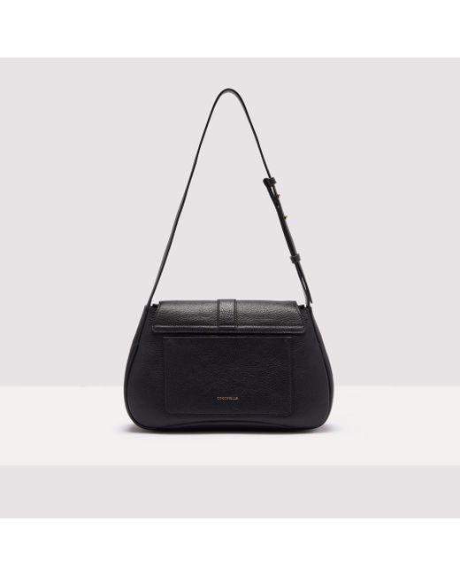 Coccinelle Black Grained Leather Shoulder Bag Himma Medium