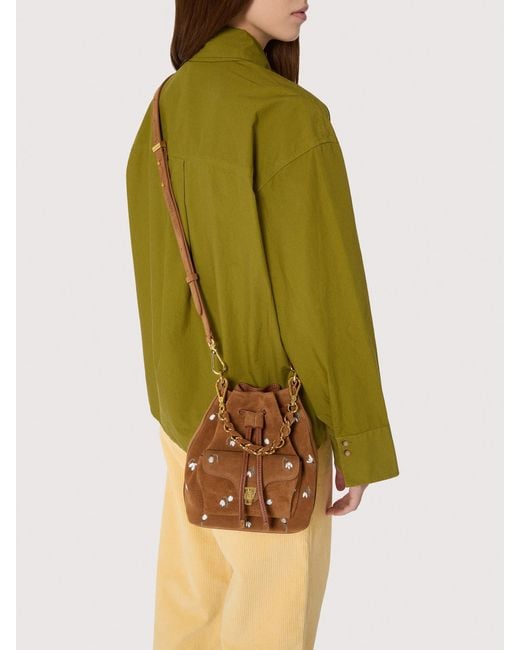 Coccinelle Multicolor Suede Bucket Bag With Embroidered Floral Pattern Beat Generation Small