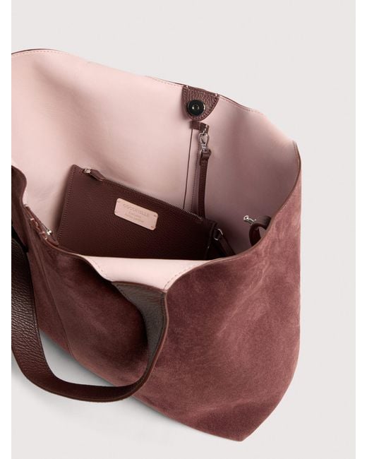 Coccinelle Red Suede And Grained Leather Tote Bag C-Easy Large