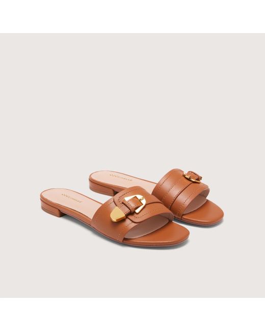 Coccinelle Brown Smooth Leather Low-Heeled Sandals Magalù Smooth