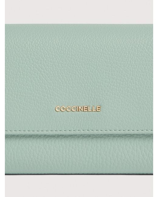 Coccinelle Green Large Grainy Leather Purse Metallic Large