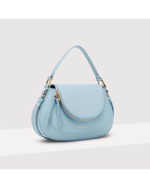 Coccinelle Blue Grained Leather Handbag Sole Small