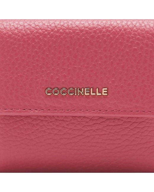 Coccinelle Pink Small Grained Leather Wallet Metallic Soft