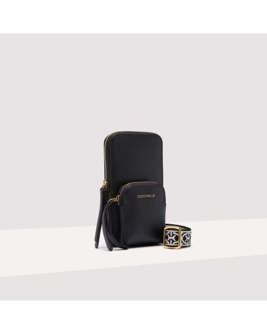 Coccinelle Black Grained Leather Phone Holder Pixie Mini