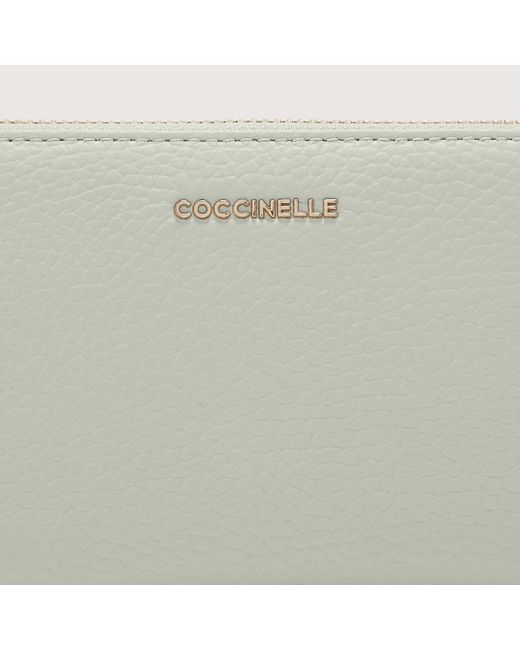 Coccinelle White Large Grainy Leather Zip-Around Purse Metallic Soft