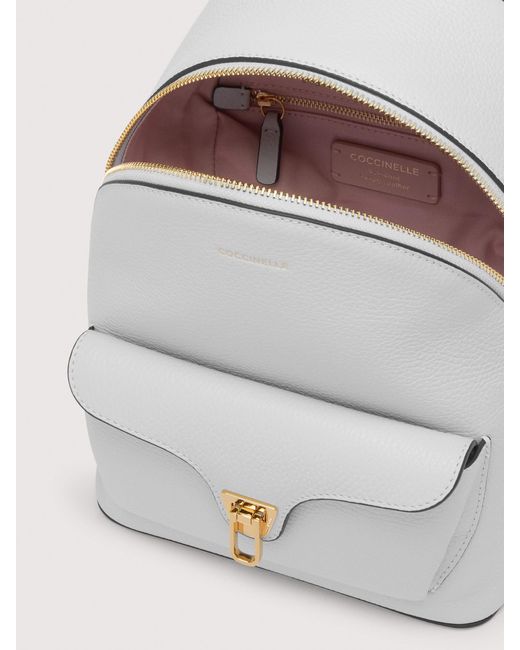 Coccinelle White Grained Leather Backpack Beat Generation Small
