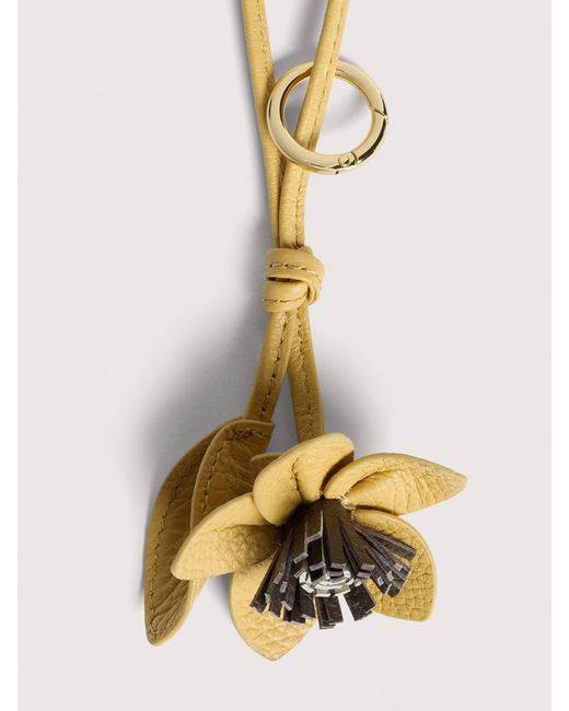 Coccinelle Natural Grained Leather Key Ring Flower
