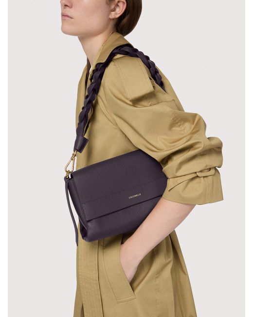 Coccinelle Brown Two-Sided Leather Shoulder Bag Boheme Grana Double Small