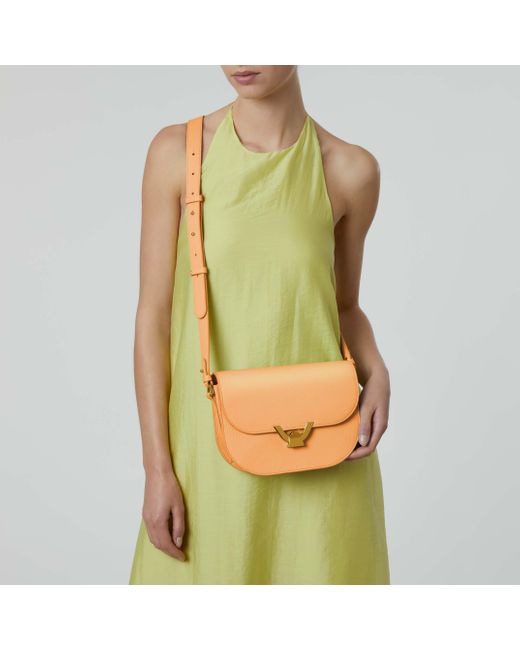 Coccinelle Orange Grained Leather Crossbody Bag Dew Small