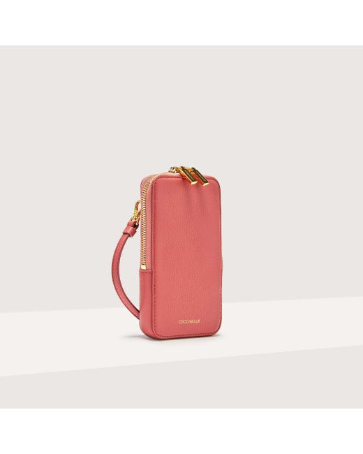 Coccinelle Pink Grained Leather Phone Holder Flor