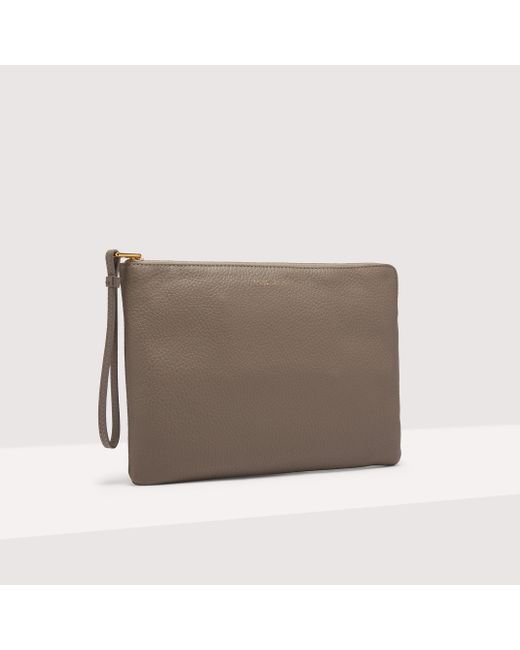 Coccinelle Brown Grained Leather Pouch Alias Large