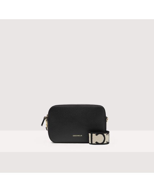 Coccinelle Black Grained Leather Crossbody Bag Tebe