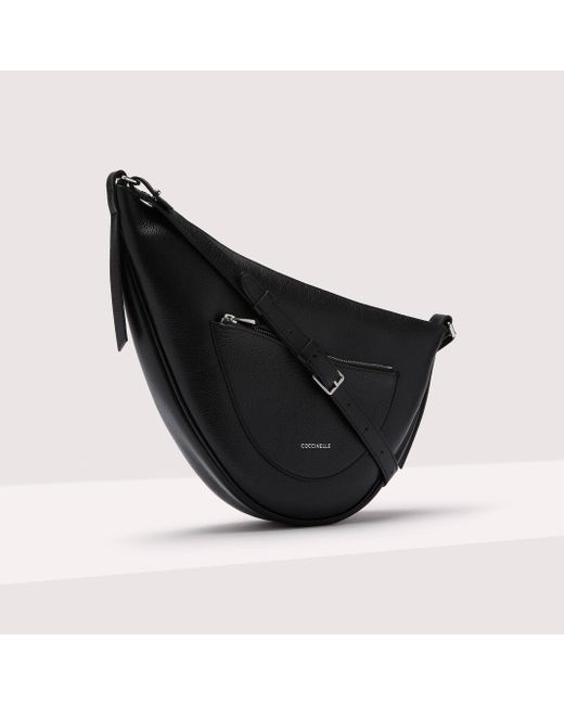 Coccinelle Black Shiny Goat-Embossed Leather Crossbody Bag Snuggie Shiny Goat Small
