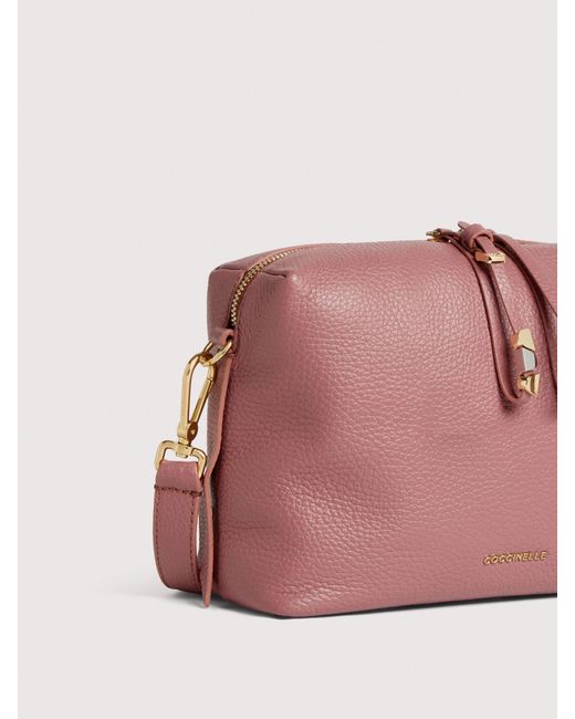 Coccinelle Pink Grained Leather Crossbody Bag Nory Small