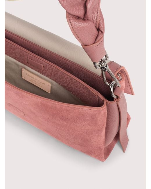 Coccinelle Pink Suede Shoulder Bag Boheme Small