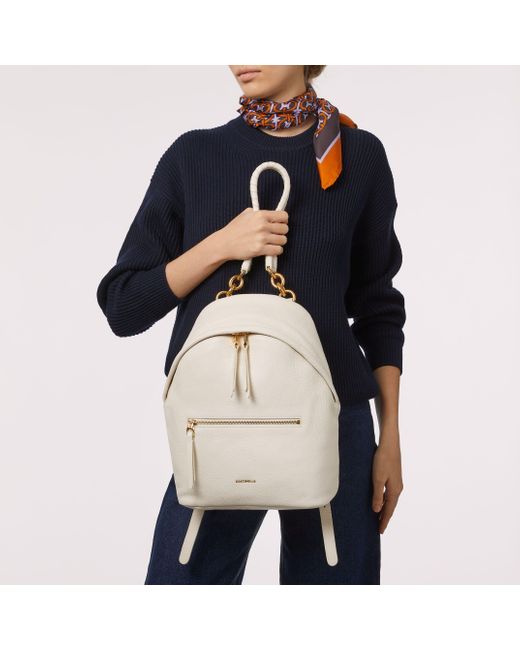 Coccinelle White Grained Leather Backpack Maelody Medium