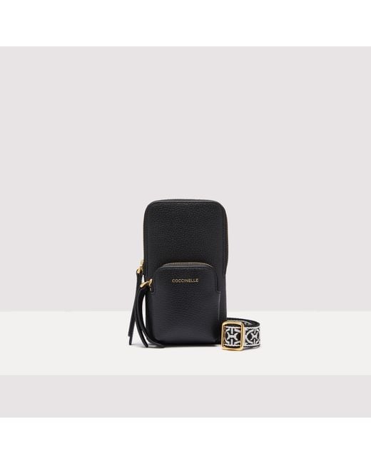 Coccinelle Black Grained Leather Phone Holder Pixie Mini