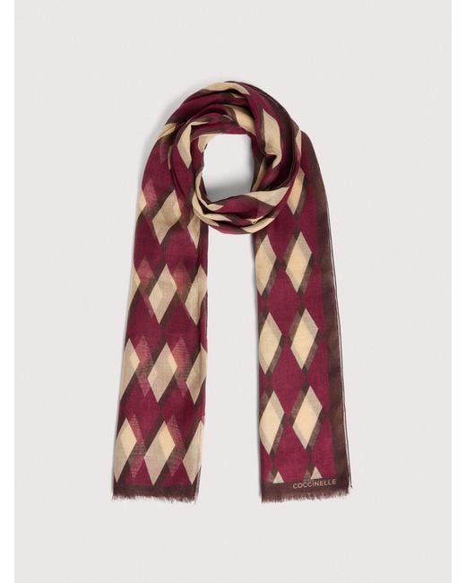 Coccinelle Pink Silk And Modal Stole New Geometric Patch
