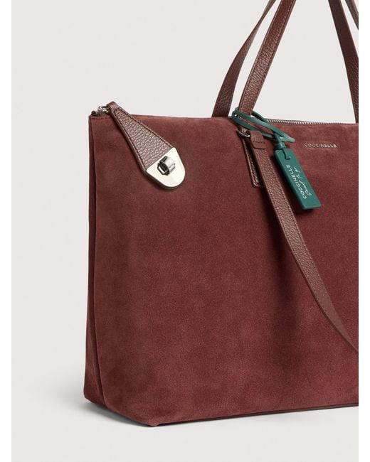 Coccinelle Red Suede Handbag Smart To Go Beat Generation Large