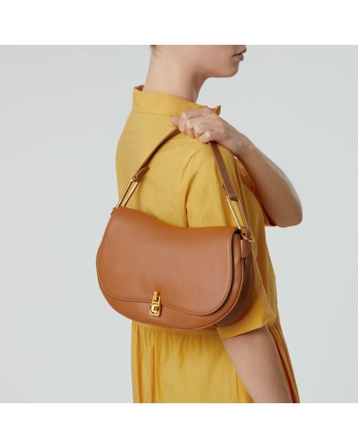 Coccinelle Brown Grained Leather Handbag Magie Soft Medium