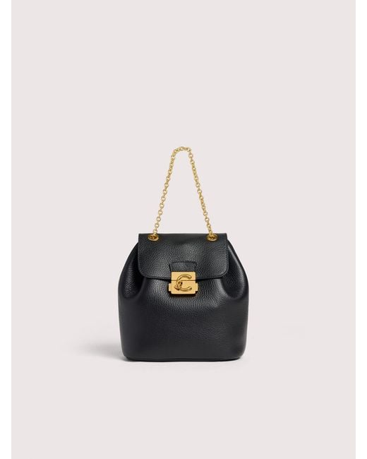 Coccinelle Black Grained Leather Backpack C-Me Lock Small