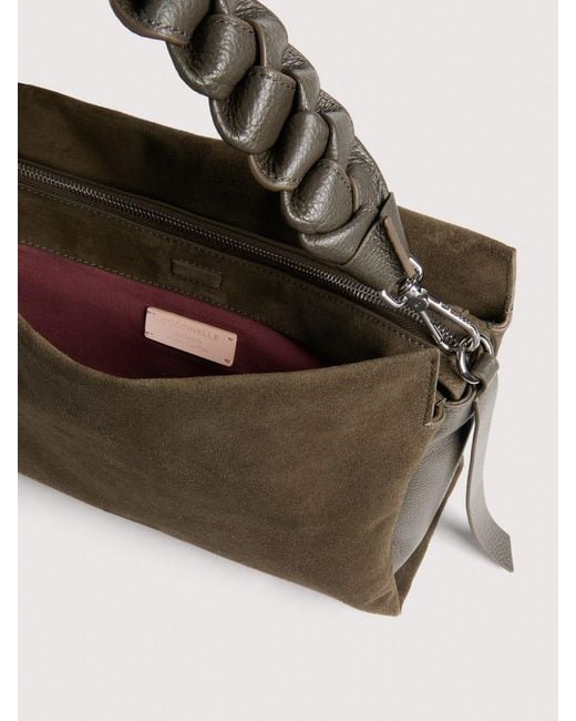 Coccinelle Brown Suede And Grained Leather Shoulder Bag Boheme Medium