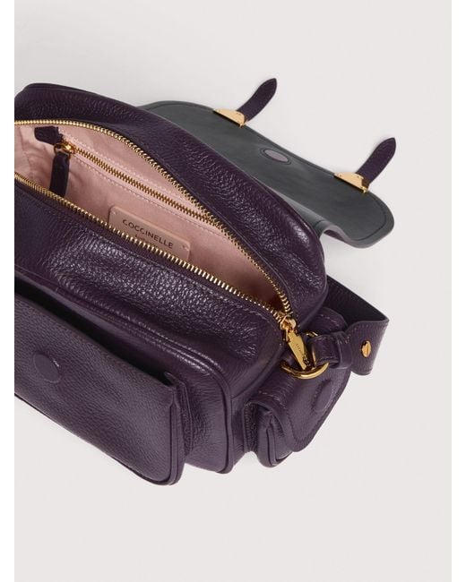 Coccinelle Purple Grained Leather Crossbody Bag Campus Small