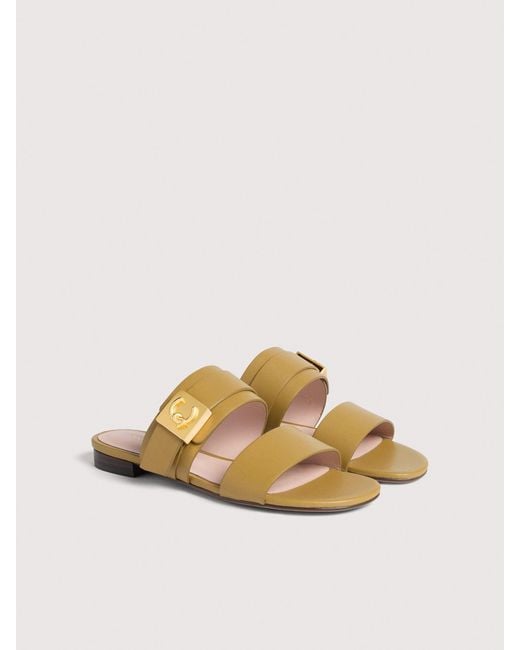 Coccinelle Natural Cowhide-Effect Smooth Leather Low-Heeled Sandals C-Me Lock